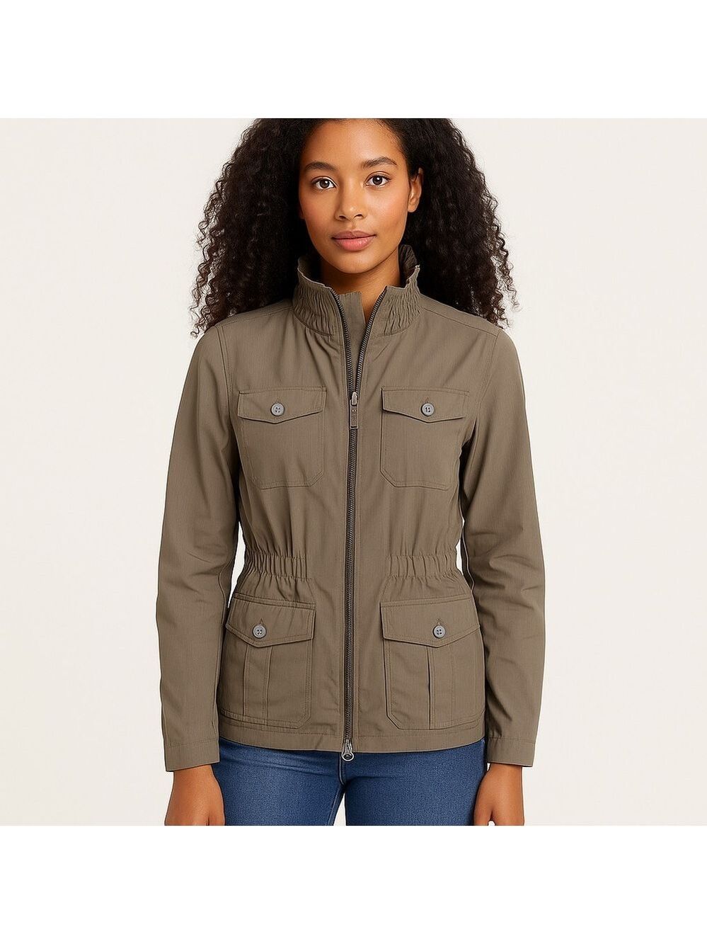 Lole jacket lightweight neutral beige small ajustable waist many pockets small